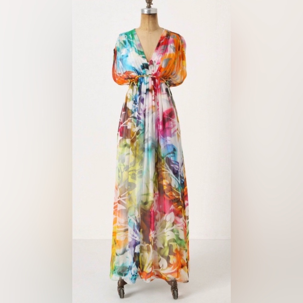 HEMANT & NANDITA Silk Watercolor Maxi Dress